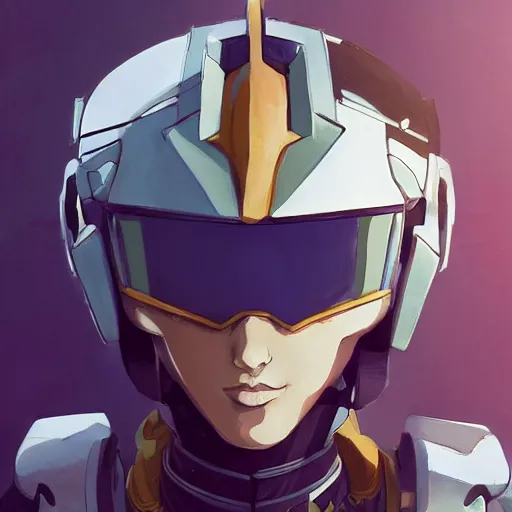 Image similar to portrait of katherine mcnamara spartan as a gundam pilot, with an intricate, detailed, urban inspired hiphop afro futuristic helmet, vector behance hd jesper ejsing, rhads, makoto shinkai, lois van baarle, ilya kuvshinov, rossdraws, hd, 3 2 k, ilya kuvshinov, gustav klimt