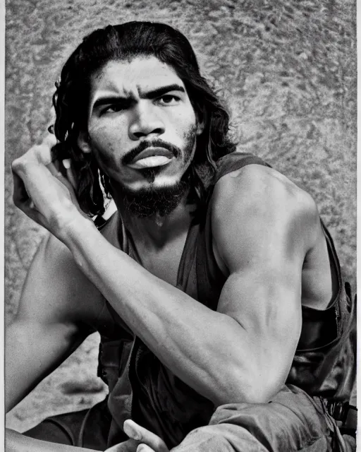 Image similar to Portrait of Jayson Tatum, Jayson Tatum as Che Guevara, Guerilla Heroica, Black and White, Photograph by Alberto Korda, inspiring, dignifying, national archives