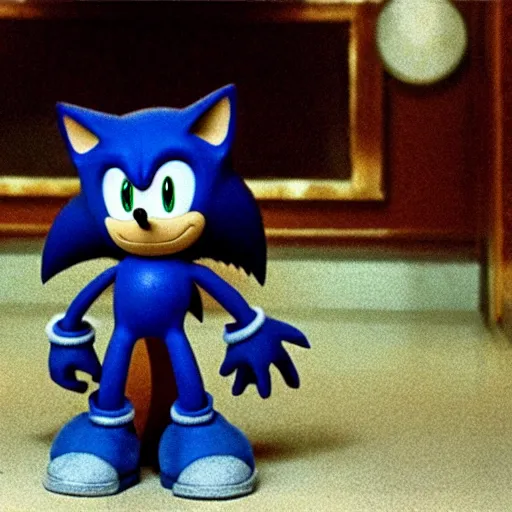 Prompt: sonic the hedgehog makes a appearance in the film the shining 1980