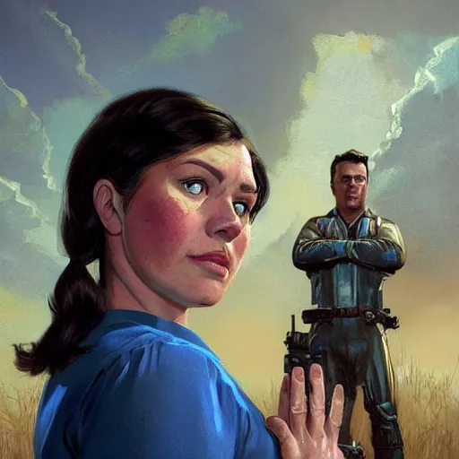 Image similar to portrait of a brunette chubby woman with blue eyes in fallout 4, light stubble with red shirt inside victorian mansion praying to god ,digital art,photorealistoc,art by greg rutkowski,hyperdetailed,western comic style,comic,comic style,sharp lineart,professional lighting,deviantart,artstation,trevor henderson,rossdtaws,cinematic,dramatic