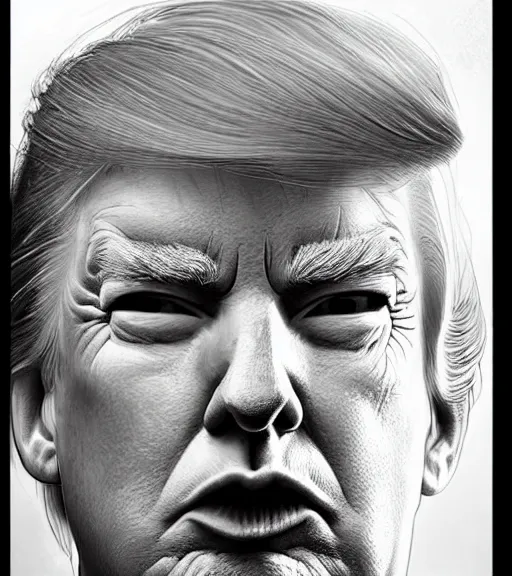 Image similar to trump, beautiful piercing eyes, realistic face, black and white drawing, in the style of greg rutkowski, fantasy, amazing detail, epic, intricate, elegant, smooth, sharp focus