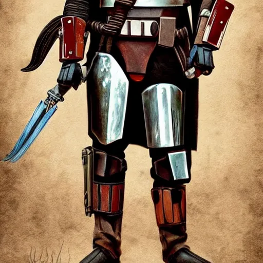 Image similar to a medieval mandalorian in the style of expert beautiful digital art, detailed, epic, stunning composition