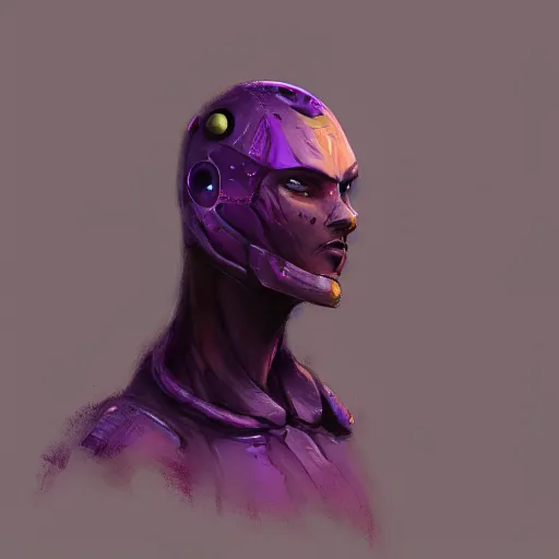 Prompt: character design sketch humanoid by ahmet atil akar, concept art character, cyberpunk fashion, with body made of purple lava and fire, profile portrait, marvelous designer, fantasy, painted, 4 k, high detail, sharp focus, trending in artstation