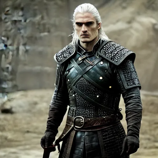 Prompt: geralt of rivia in game of thrones, henry cavil, cinema movie still