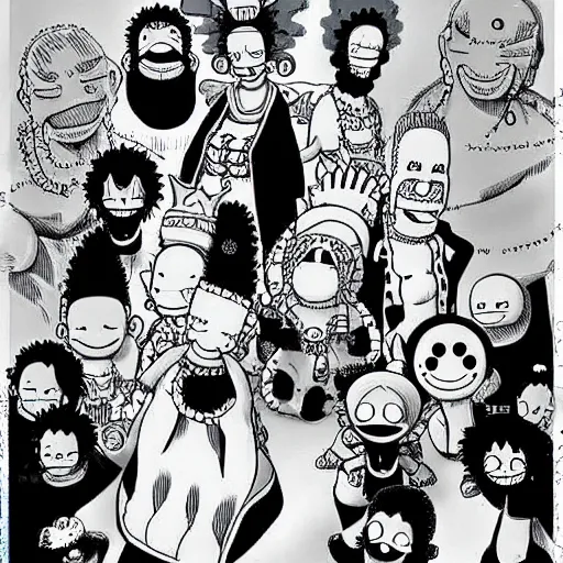 Image similar to marge simpson and her new family from one piece drawn by kentaro miura