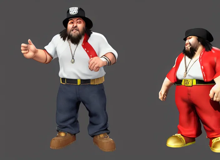 Image similar to 3 d model of chumlee character in fighting game, stylized 3 d graphics, hdr, ultra graphics, ray tracing, 4 k image