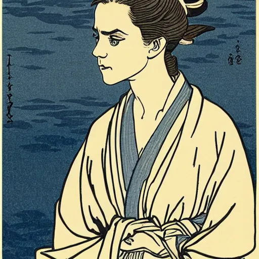 Prompt: emma watson by Hokusai