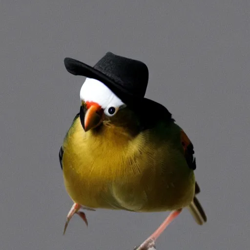 Image similar to a bird with a hat, white background