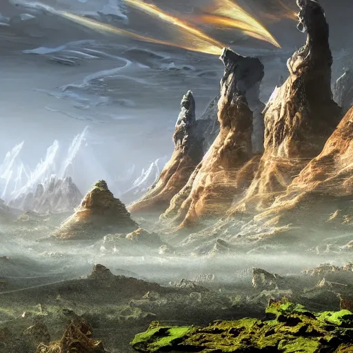 Prompt: an amazing scenic view from an alien world, photo. Hyperrealism