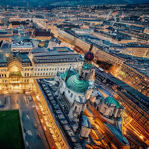 Prompt: vienna, realistic photography, drone shot