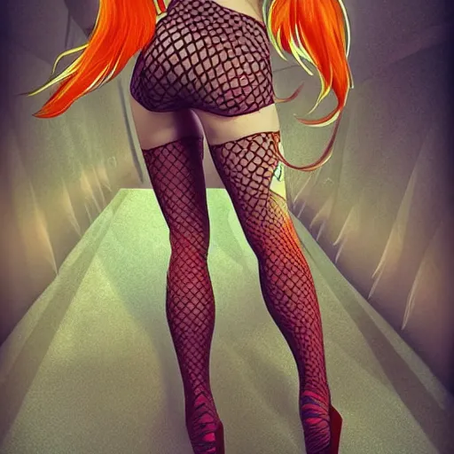 Image similar to A magikarp pokemon fish wearing fishnet leggings and high heels. their head looks like a magikarp pokemon fish. trending on artstation