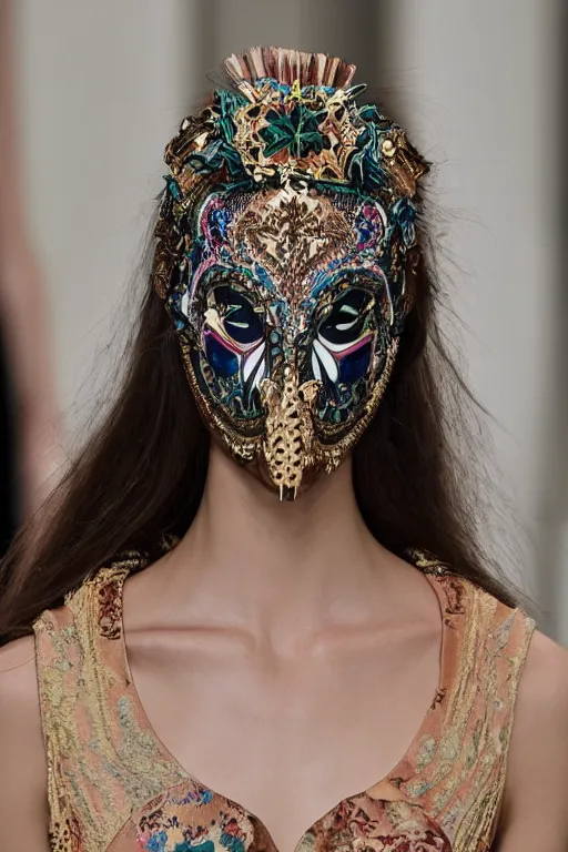 Image similar to valentino resort ss 2 0 1 7 with ornate mask headpiece