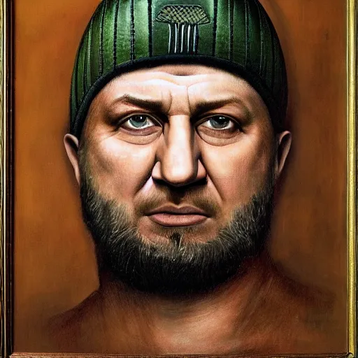 Image similar to portrait of ramzan kadyrov, photo - realistic, color image, 2 k, highly detailed, by h. r. giger