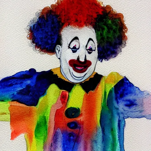 Image similar to sad clown finally getting the therapy they need, watercolor painting