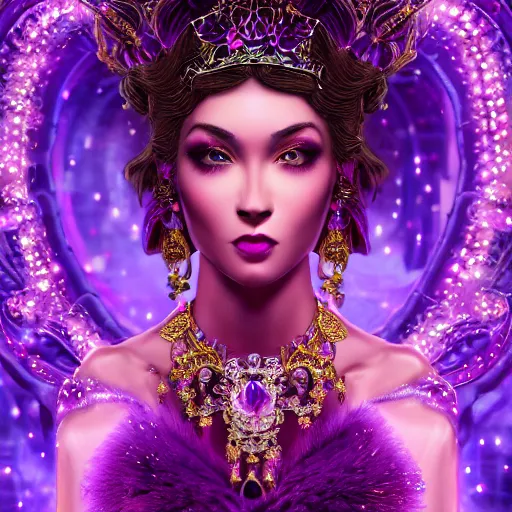 Image similar to portrait princess of amethyst, glowing, ornate and intricate purple jewelry, jaw dropping beauty, glowing background lighting, purple accent lighting, hyper detailed, fairy tale, 4 k octane render