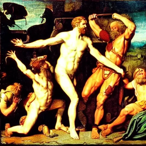Image similar to King Arthur vs Heracles, baroque painting