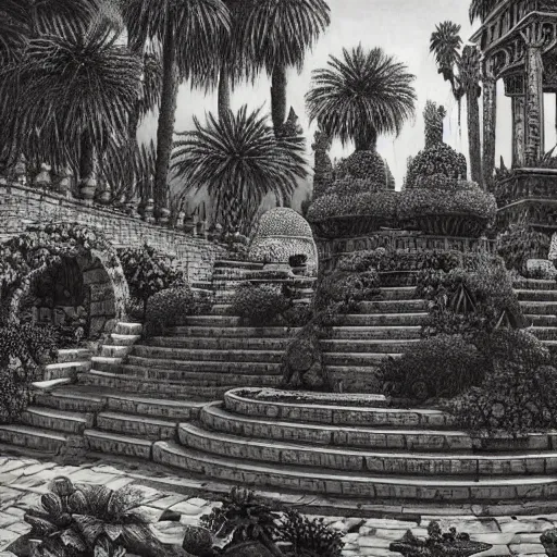 Image similar to Gardens of Babylon in city, hyper realism, intricate, elegance