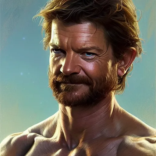 Prompt: rugged jason bateman, handsome, D&D, upper body, muscular, hairy torso, fantasy, intricate, elegant, highly detailed, digital painting, artstation, concept art, smooth, sharp focus, illustration, art by artgerm and greg rutkowski and alphonse mucha