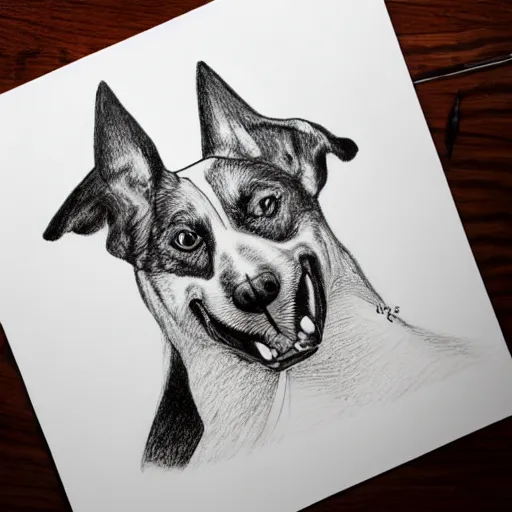 Prompt: a detailed drawing of a dog with a ceiling fan as a head