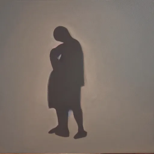 Image similar to a silhouette of two depressed people sitting in the corner of a dark room, oil on canvas