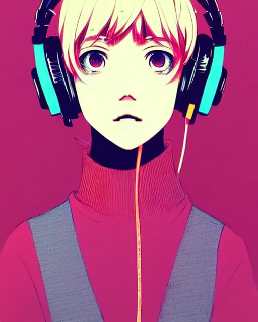 Prompt: girl wearing headphones, city background, very anime!!! anime!! intricate details, aesthetically pleasing pastel colors, poster background, art by conrad roset and ilya kuvshinov