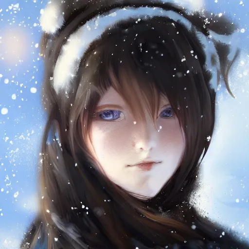 Prompt: Girl in a snowy landscape, digital art, by Yoshitaka Amano, trending on artstation