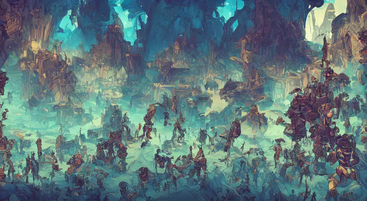 Image similar to vector wonderland bazaar zouk old egypt sky shine epic fantasy painting photoshop that looks like it is from borderlands and by feng zhu and loish and laurie greasley, victo ngai, andreas rocha, john harris