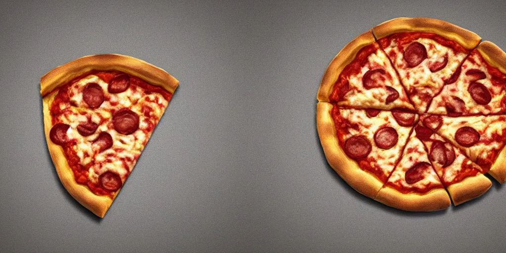 Image similar to an illustration of a slice of pizza, 3 d, photographic filter, unreal engine 5, realistic, hyperdetailed, 8 k, cinematic, volumetric lighting, very realistic effect, hd, hdr, 4 k, sharp focus, octane render, ultra detailed, high resolution, trending on artstation in the style of albert dros glowing rich colors powerful imagery