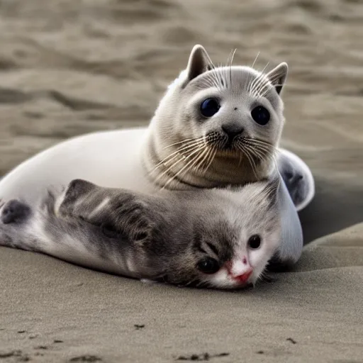 Prompt: a seal with a kitten