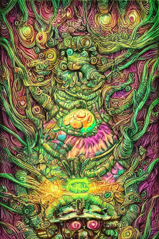 Image similar to creature sushi roots cactus elemental flush of force nature micro world fluo light deepdream a wild amazing steampunk baroque ancient alien creature, intricate detail, colorful digital painting