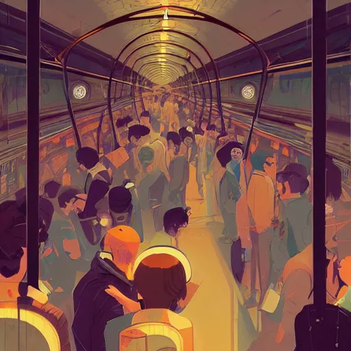 Image similar to paris subway life scene, by ( victo ngai ), ( ( studio muti ) ), malika favre, ( rhads ), makoto shinkai