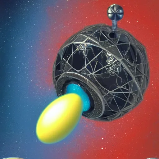 Image similar to A mechanical egg being powered by cosmic fuel, digital art