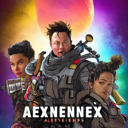 Prompt: apex legends season poster, elon musk as oktane, trending on artstation, vivid, sharp