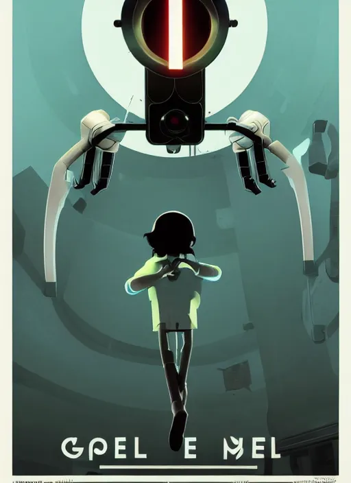 Image similar to poster artwork by Michael Whelan and Tomer Hanuka, of the game Portal, from Valve, Aperture Science, clean