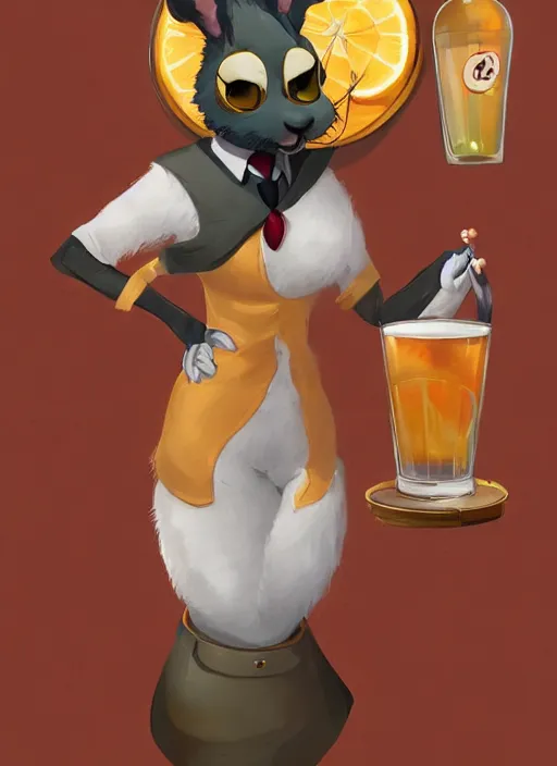 Image similar to squirrel anthro as a dapper bartender with a big fluffy tail, retro futurism, art deco, detailed painterly digital art by Cory Loftis WLOP, 🐿🍸🍋, furaffinity, trending on artstation