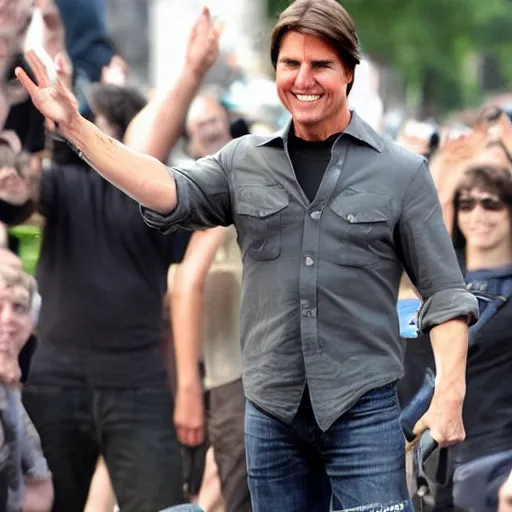 Prompt: Tom Cruise waving to fans