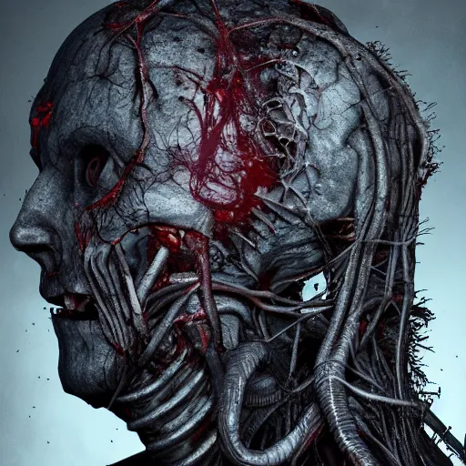 Prompt: , decaying heads, arteries, lovecraft, giger, high octane, cinematic lighting 4 k