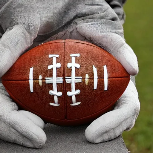 Image similar to football made out of bricks and rusty metal