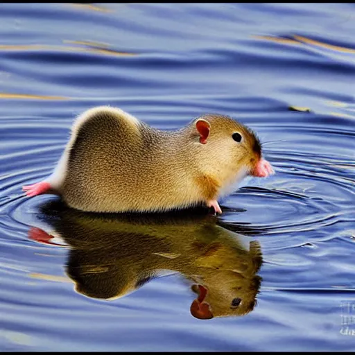 Image similar to a hamster riding a duck, wildlife photography-g