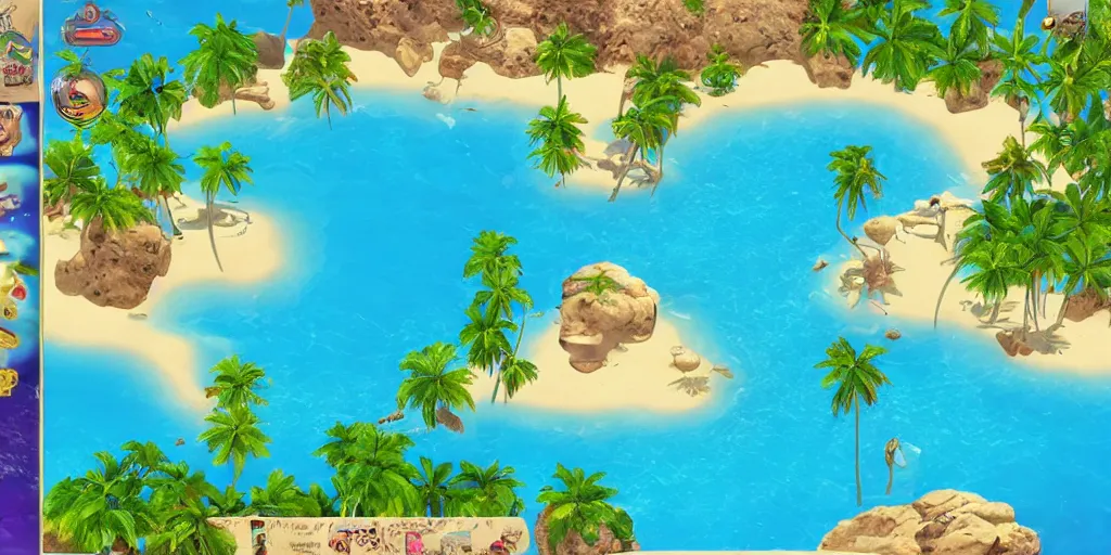 Image similar to A desert island paradise on Playstation 1 graphic, crystal clear sea, screenshot