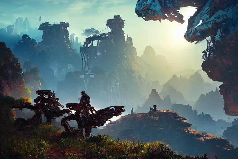 Image similar to rockbreaker machine mecanical creature robot of horizon forbidden west horizon zero dawn bioluminiscence global illumination ray tracing hdr fanart arstation by ian pesty and alena aenami artworks in 4 k