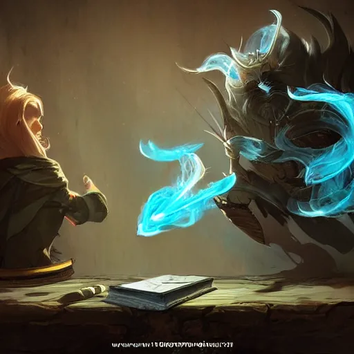 Image similar to magic pen, magic smoke trails on the magic pen, epic fantasy style, in the style of Greg Rutkowski, hearthstone artwork