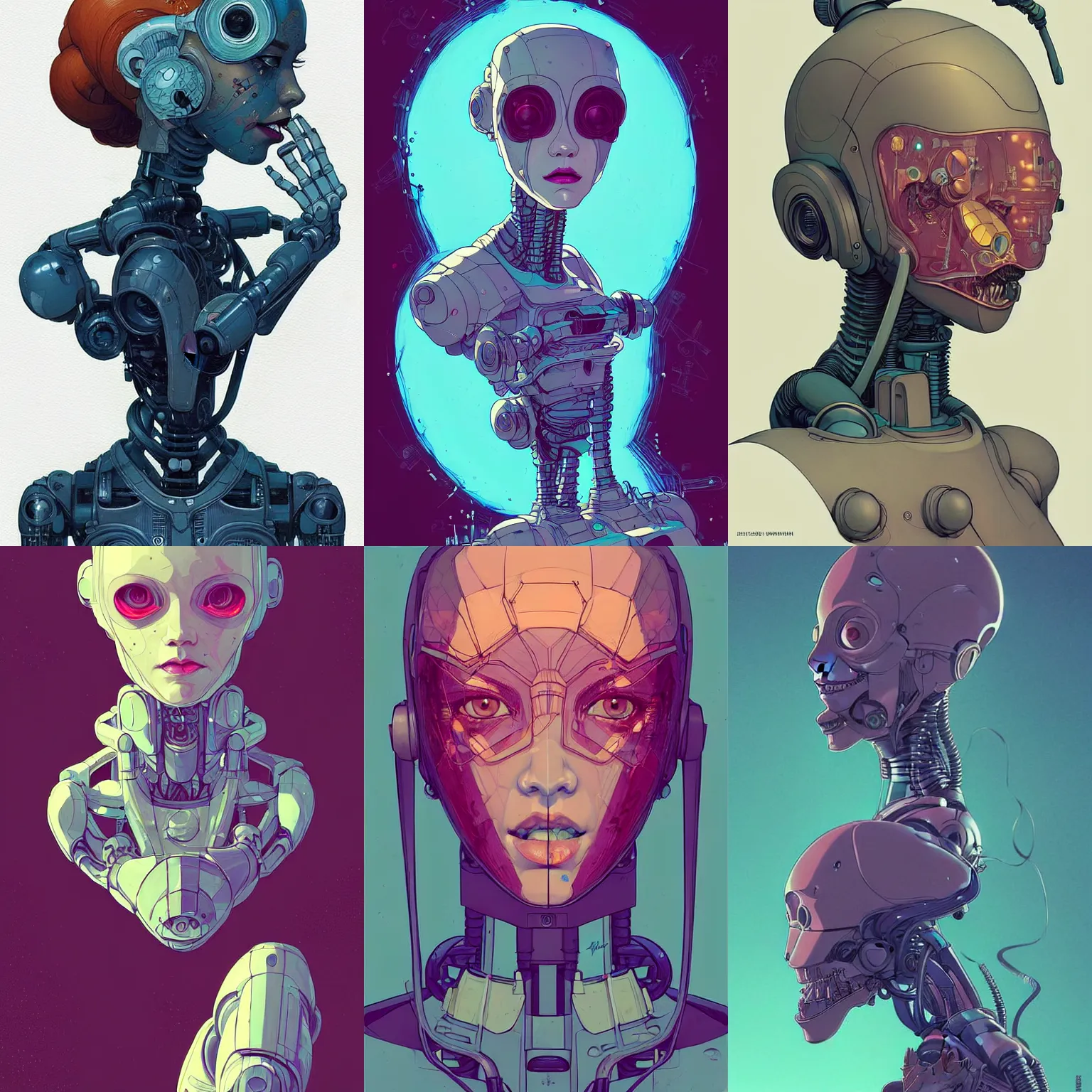 Prompt: a study of cell shaded protrait of female robot, llustration, post grunge, concept art by josan gonzales and wlop, by james jean, Victo ngai, David Rubín, Mike Mignola, Laurie Greasley, highly detailed, sharp focus, alien, Trending on Artstation, HQ, deviantart, art by artgem