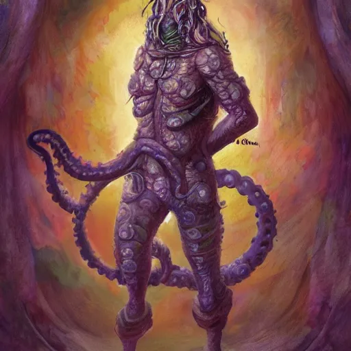 Image similar to full body portrait of a tentacle warrior, by jon foster