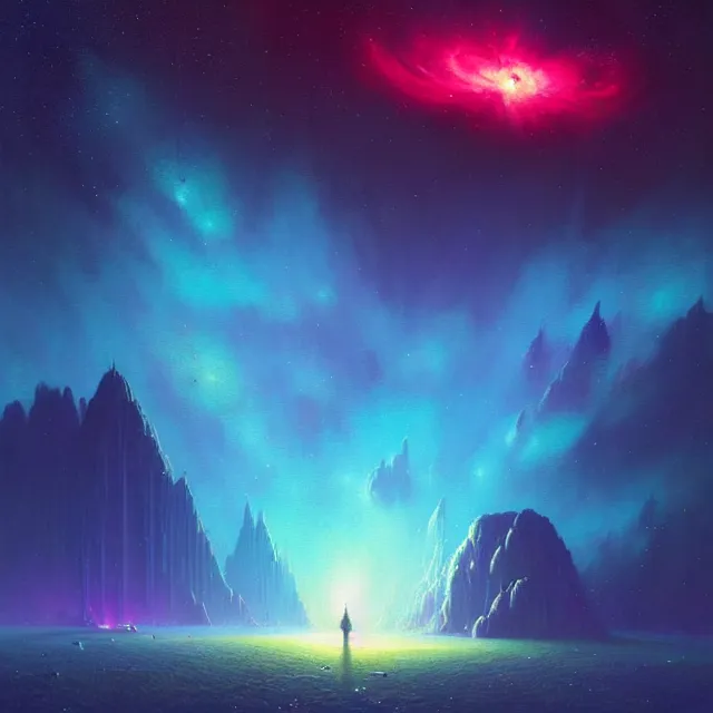 Prompt: a beautiful painting of a nebula in the universe by john harris and simon stalenhag and rhads and greg rutkowski and paul lehr. in style of digital art. ultra realistic, hyper detailed. futurism. 8 0 s sci - fi. 4 k texture. deep sky photography. octane render. trending on artstation