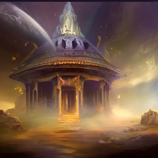 Prompt: celestial temple, artstation hall of fame gallery, editors choice, #1 digital painting of all time, most beautiful image ever created, emotionally evocative, greatest art ever made, lifetime achievement magnum opus masterpiece, the most amazing breathtaking image with the deepest message ever painted, a thing of beauty beyond imagination or words