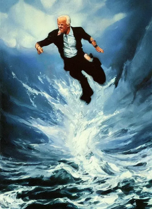 Prompt: joe biden jumping off of ship, drowning, propaganda art, water crashing, water rushing lungs, fear!!!!!! scary, painting by phil hale, fransico goya,'action lines '!!!, graphic style, visible brushstrokes, motion blur, blurry, visible paint texture, crisp hd image