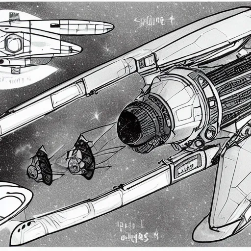 Image similar to sketches of spaceship, full page, technical, detailed