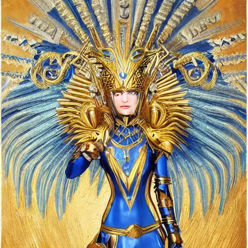 Prompt: art deco portrait valkyrie, blue and gold ornate armor, highly detailed, intricate detail, art station,