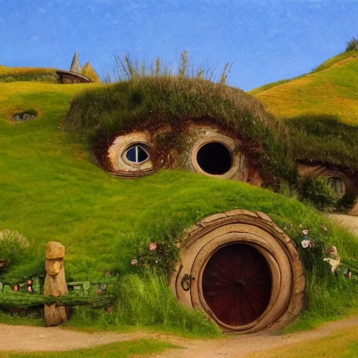 Prompt: Hobbiton in the style of Hans Gude